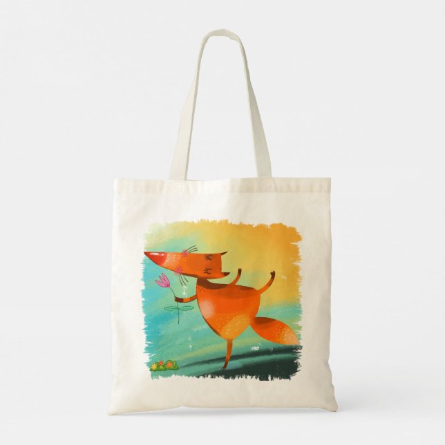 Bolso De Tela Watercolor artesanal Funny Fox (Reverso)