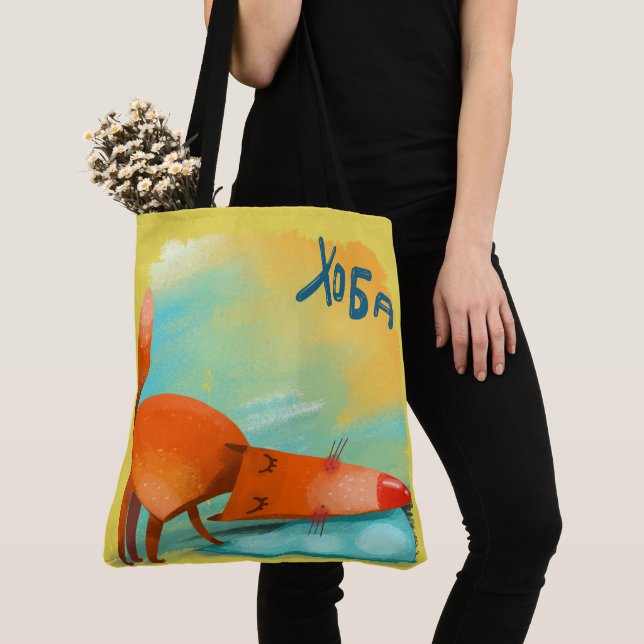 Bolso De Tela Watercolor artesanal Funny Fox (Detalle)