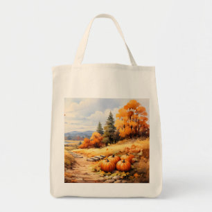 Bolso De Tela Watercolor Autumn Road Pumpkin Caída Saltos