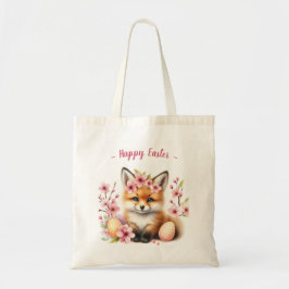 Bolso De Tela Watercolor Baby Fox Eggs y Flores de Pascua -