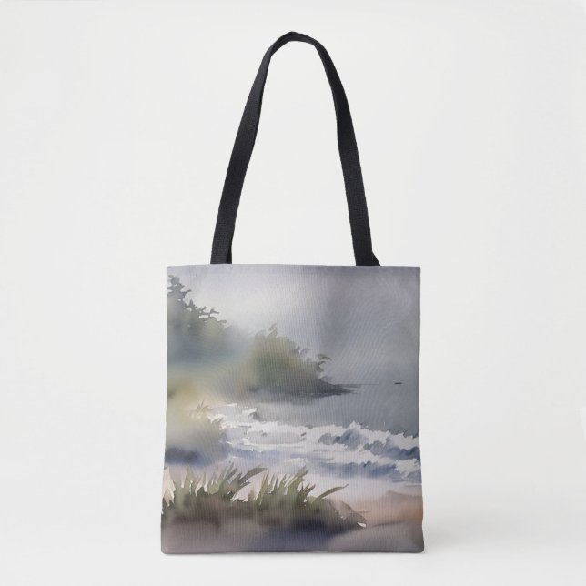Bolso De Tela Watercolor Beach Seashore Moderno (Anverso)