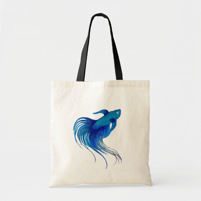 Bolso De Tela Watercolor Blue Betta Fish (Frente)