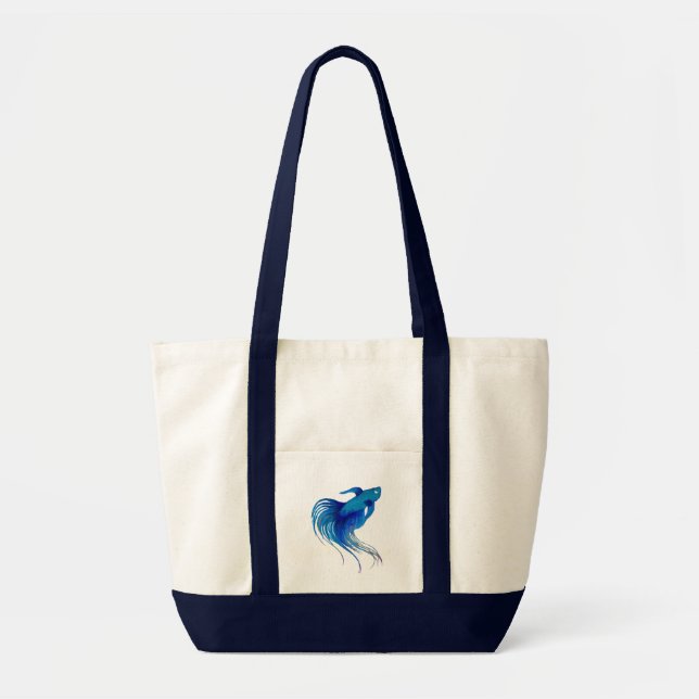 Bolso De Tela Watercolor Blue Betta Fish (Frente)