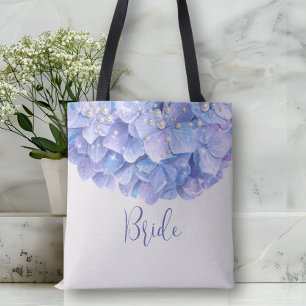 Bolso De Tela Watercolor Blue Hydrangea Pearl Bridal Party