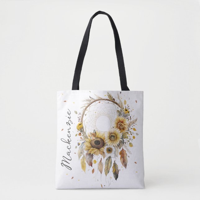 Bolso De Tela Watercolor Boho Dreamcatcher (Anverso)