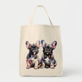 Bolso De Tela Watercolor Bulldog francés adorables cachorros