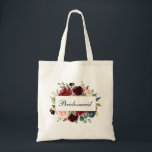 Bolso De Tela Watercolor Burgundy Blue Floral Bridesmaid<br><div class="desc">Bridesmaid Watercolor Borgoña Marsala Azul Floral Tote Bag</div>