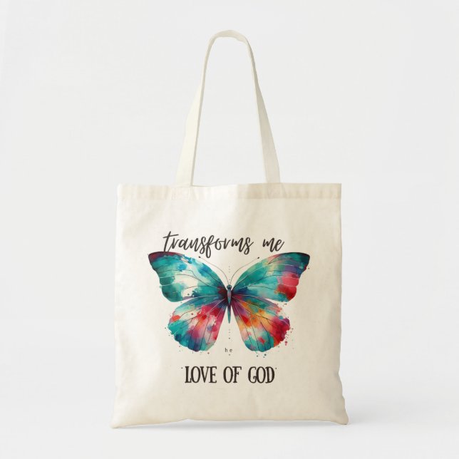 Bolso De Tela Watercolor butterfly with Christian quote: "God's  (Frente)