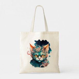 Bolso De Tela Watercolor cat en estilo steampunk