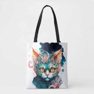 Bolso De Tela Watercolor cat en estilo steampunk
