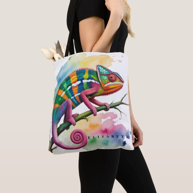 Bolso De Tela Watercolor Colorful Chameleon Birthday Party (Detalle)
