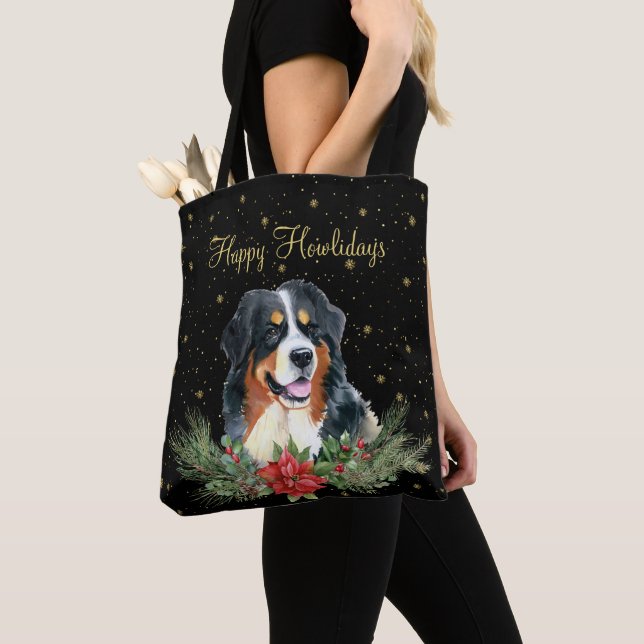 Bolso De Tela Watercolor Cute Dog Happy Howlidays (Detalle)