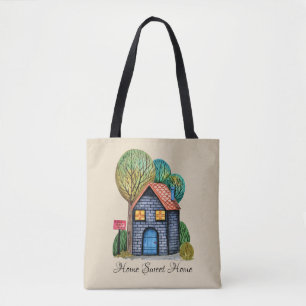Bolso De Tela Watercolor Cute Hogar Sweet Home Art