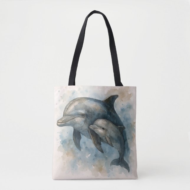 Bolso De Tela Watercolor Dolphin and Calf Tote Bag (Anverso)