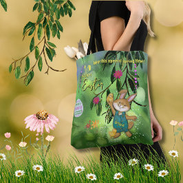 Bolso De Tela Watercolor Easter Bunny Chicken Personalizado