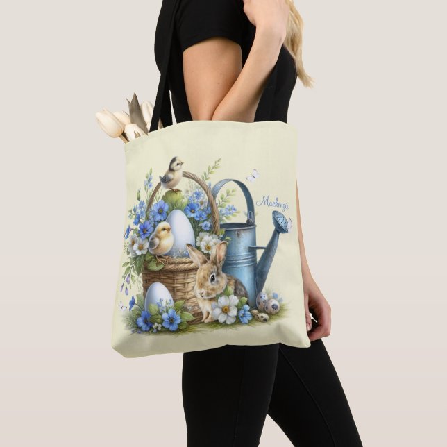 Bolso De Tela Watercolor Easter Bunny Personalizado (Detalle)