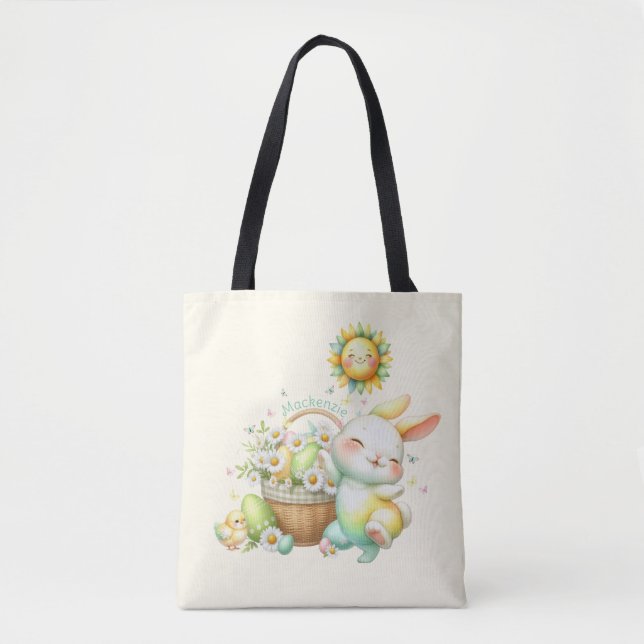 Bolso De Tela Watercolor Easter Bunny Personalizado (Anverso)