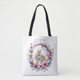 Bolso De Tela Watercolor Easter Bunny Personalizado