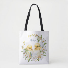 Bolso De Tela Watercolor Easter Chick Personalizado