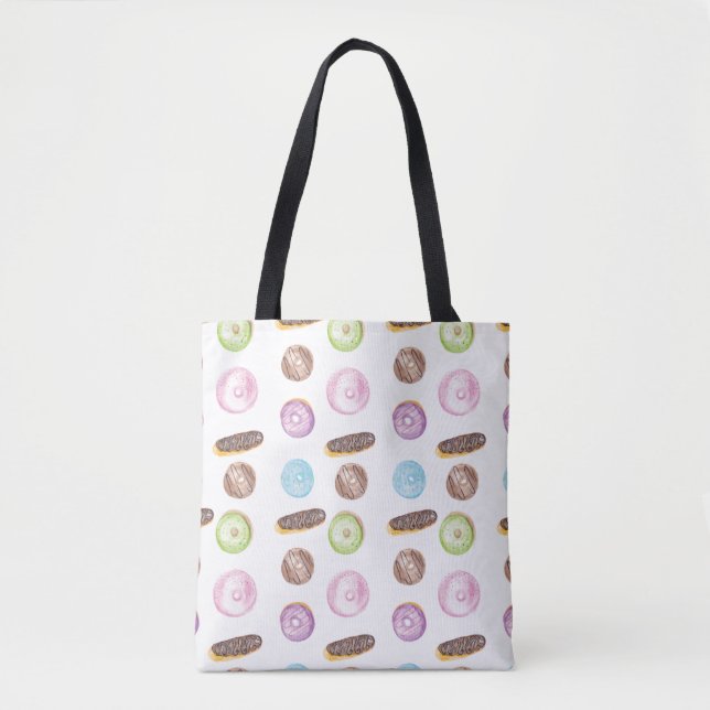 Bolso De Tela Watercolor Eclerias Donuts Divertido Dulce Whimisc (Anverso)