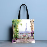 Bolso De Tela Watercolor Eiffel Tower Paris Café Francés<br><div class="desc">El Watercolor Eiffel Tower Paris French Cafe Tote Bags cuenta con una zona de estar con una cafetera francesa con acuarela y París y la Torre Eiffel al fondo. Creado por Evco Studio www.zazzle.com/store/evcostudio</div>