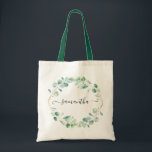 Bolso De Tela Watercolor Eucalyptus Greenery Personalizado<br><div class="desc">Esta bolsa de tote presenta hojas de eucaliptos verdes pintadas a mano de acuarela de color acuático pintadas como corona,  emparejadas con un tipo de letra mordaz,  que se pueden personalizar con tu nombre.</div>