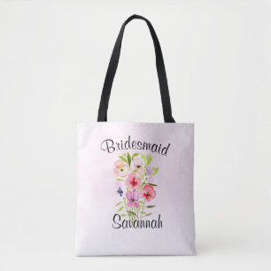 Bolso De Tela Watercolor Flor silvestre Bouquet Bridesmaid Boda