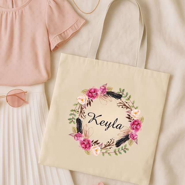 Bolso De Tela Watercolor Floral Burgundy Boda Bridesmaid (Subido por el creador)