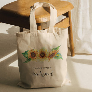 Bolso De Tela Watercolor Floral Sunflower Bridesmaid