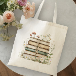 Bolso De Tela Watercolor Floral Wildflowers Vintage Books 