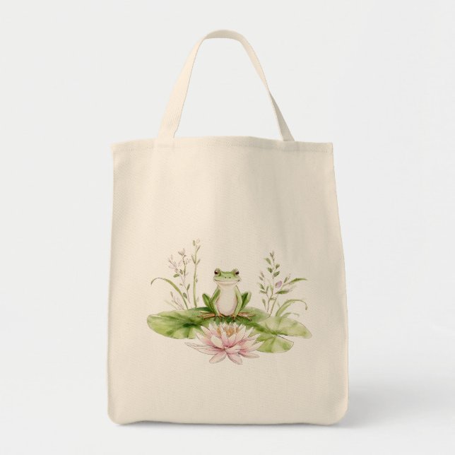Bolso De Tela Watercolor Green Frog  (Frente)