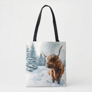 Bolso De Tela Watercolor Highland Cow Winter Scene