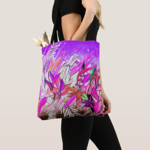 Bolso De Tela Watercolor Hojas Botánicas Rosa Rubor Púrpura
