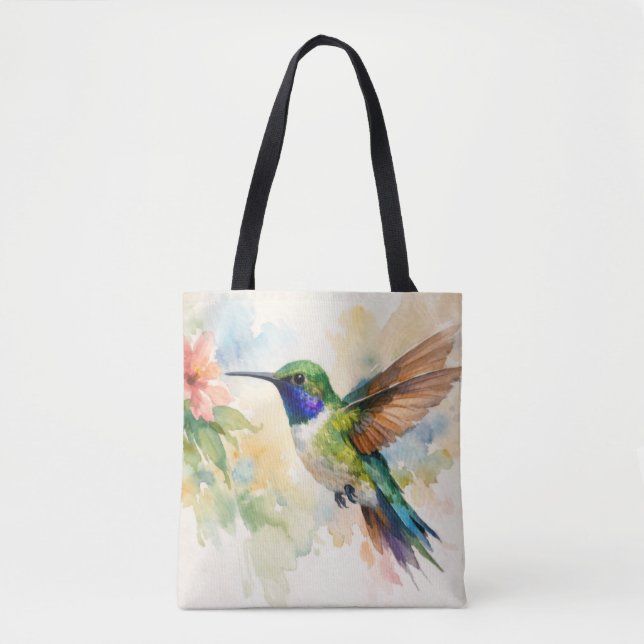 Bolso De Tela Watercolor Hummingbird (Anverso)