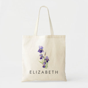 Bolso De Tela Watercolor Iris Febrero Personalizado Flower