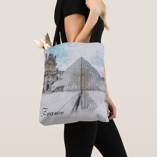 Bolso De Tela Watercolor Louvre Tote Bag - París Travel Art (Detalle)