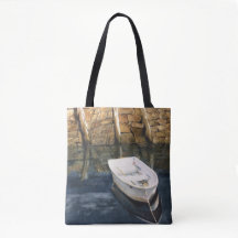 Watercolor Maine Rowboat Harbour Coastal Tote Bag