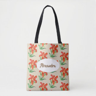 Bolso De Tela Watercolor Naranja Lily Floral Art