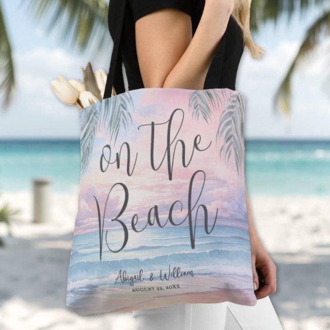 Bolso De Tela Watercolor On The Beach Wedding (Watercolor On The Beach Wedding Tote Bag )