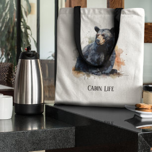 Bolso De Tela Watercolor Oso Negro Woodland Art, personalizado