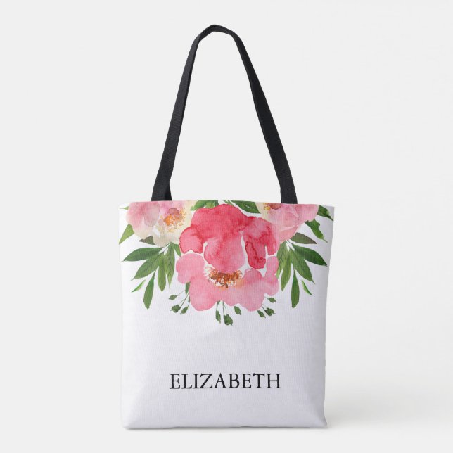 Bolso De Tela Watercolor Peony Rosas Boda Floral (Reverso)