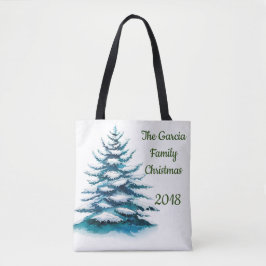 Bolso De Tela Watercolor Pino nevado y familia Wreath de dos lad