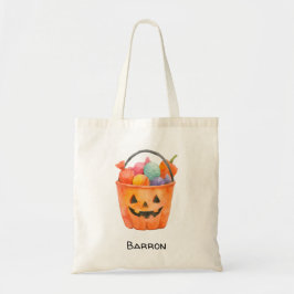Bolso De Tela Watercolor Pumpkin Trick or Treat Personalized Tot