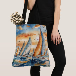 Bolso De Tela Watercolor Sailboat Regatta