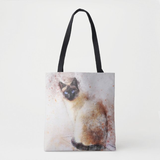 Bolso De Tela Watercolor Siamese Cat (Anverso)