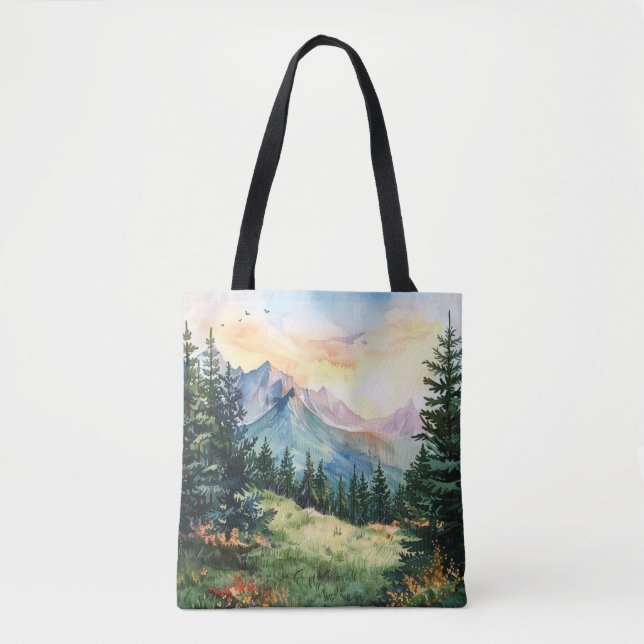 Bolso De Tela Watercolor Summer Mountain (Anverso)