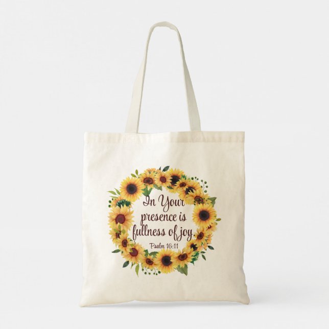 Bolso De Tela Watercolor Sunflower Christian Scripting Joy Cita (Reverso)