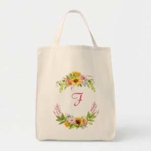 Bolso De Tela Watercolor Sunflowers Peonies Rosas Monogram Boho