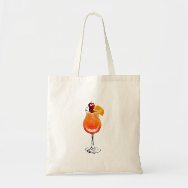 Bolso De Tela Watercolor Tequila Sunrise Coctail (Frente)