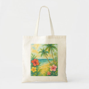 Bolso De Tela Watercolor Tropical Beach Landscape Palms